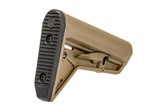 Magpul FDE MIL-SPEC MOE SL carbine stock with high-traction rubber butt pad and shielded adjustment lever.